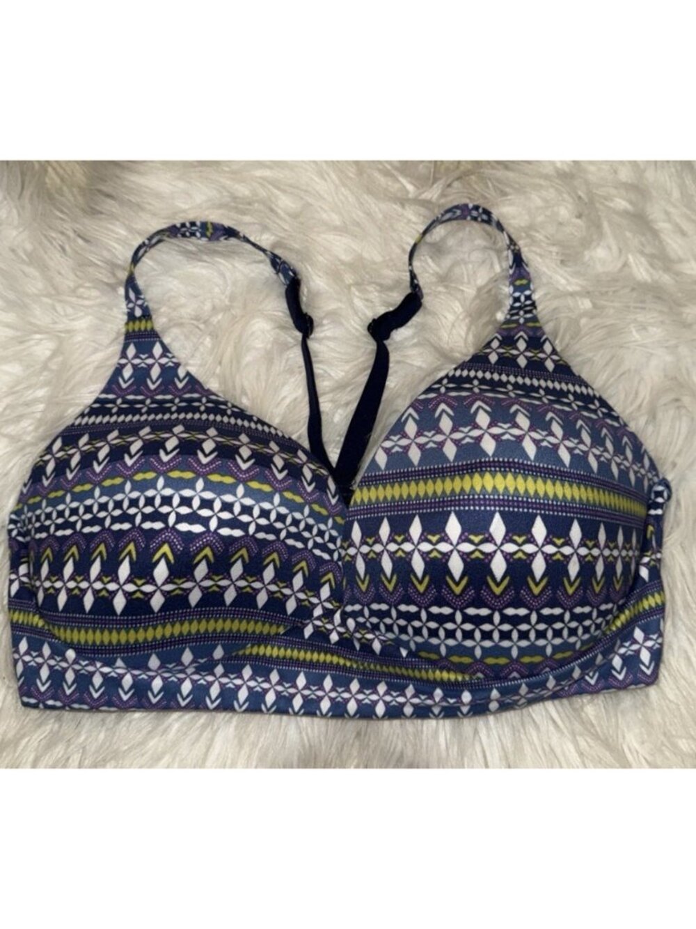 Victorias Secret Body by Victoria 36DD Lightly Lined Plunge Bra Geometric Blue - Picture 2 of 5